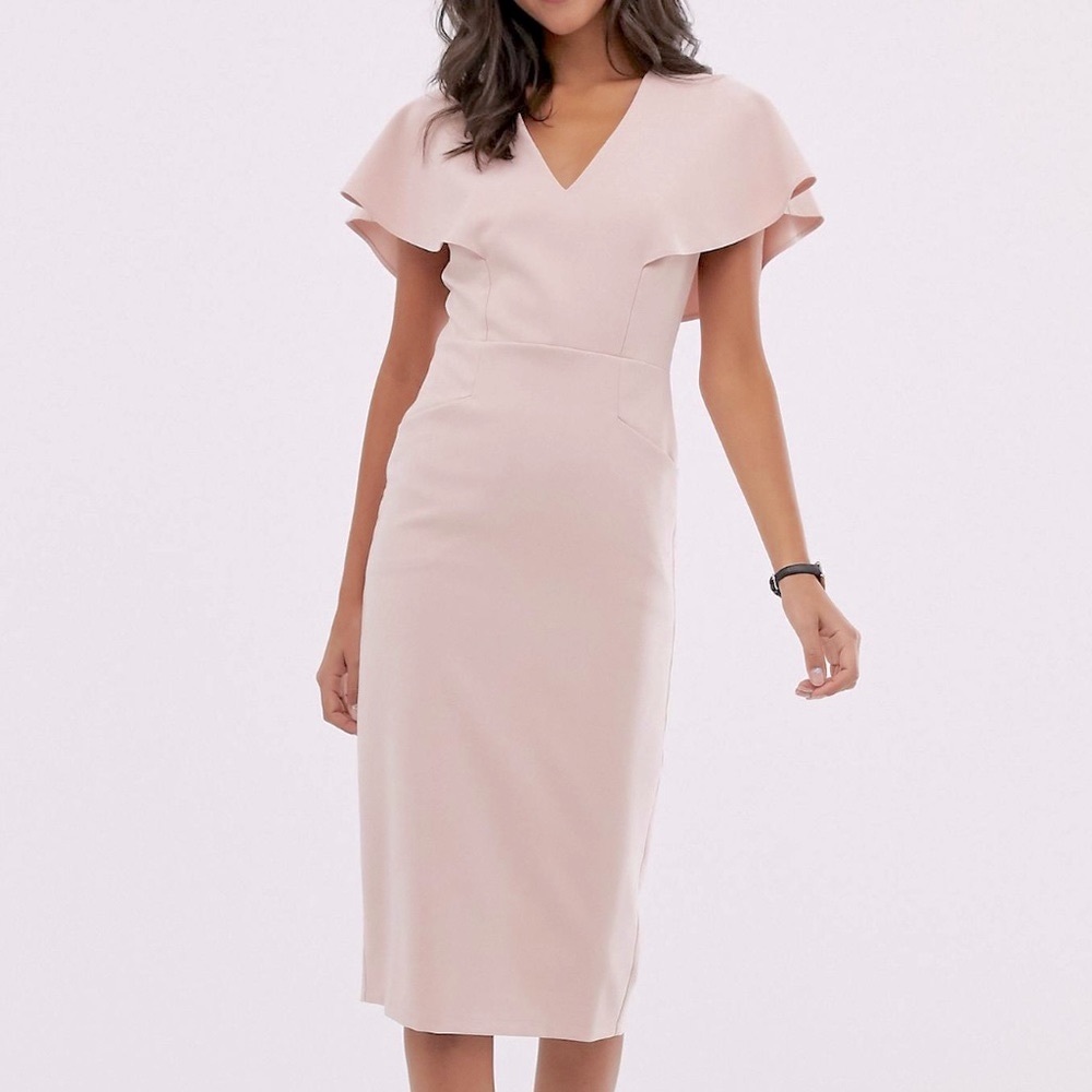 *NWT* ASOS DESIGN angel sleeve midi pencil dress in dusky pink